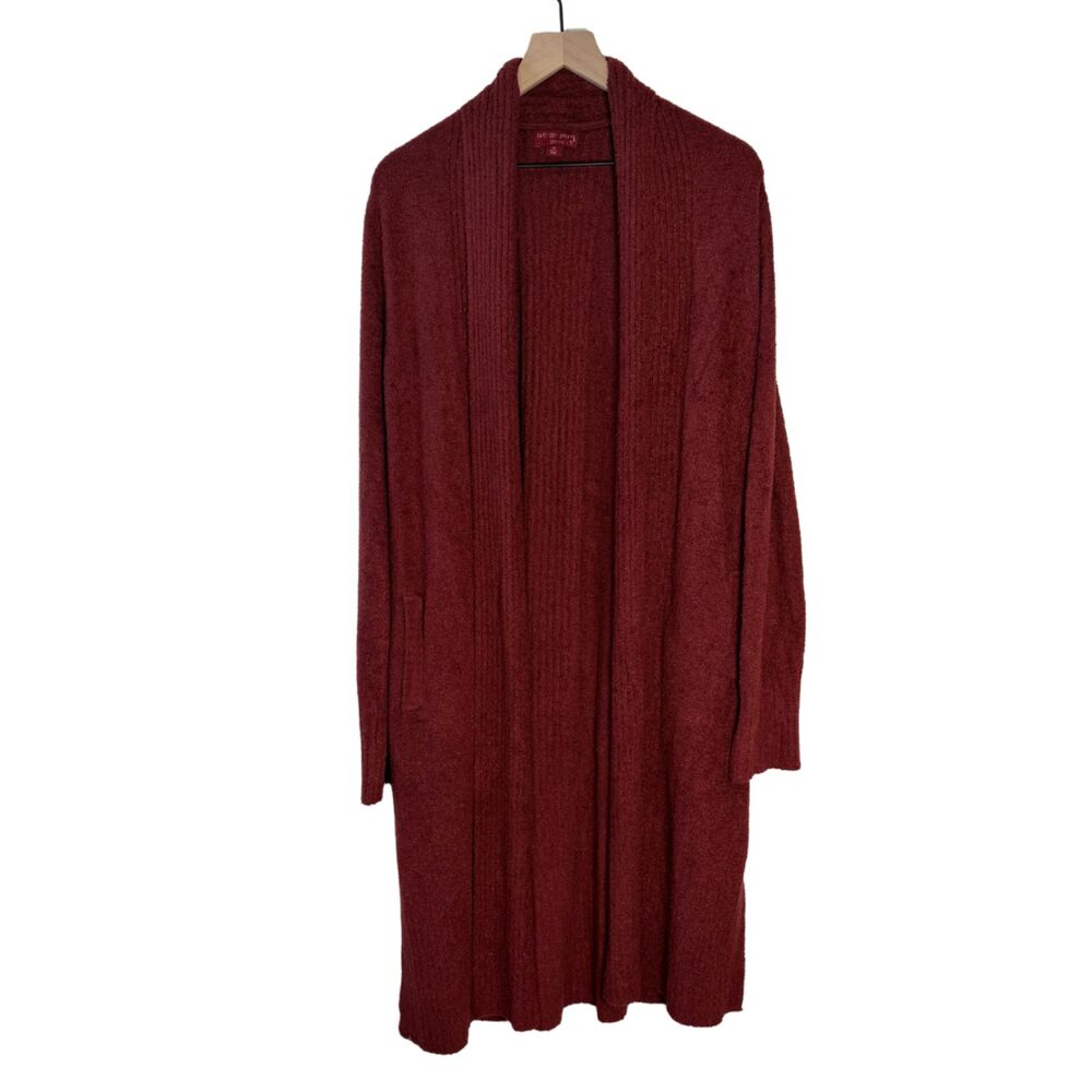 Barefoot Dreams CozyChic Lite Red Maroon Long Duster Open Front Cardigan Size XL